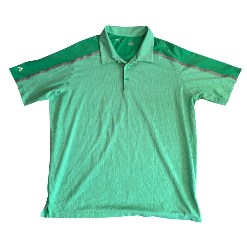 Antigua Mens XL Green Performance Golf Polo Shirt Short Sleeve Textured Mesh Top